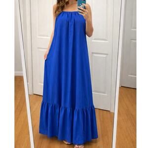 Resort Wear Maxi Dress Colbalt Blue Pockets flare drop hem size small